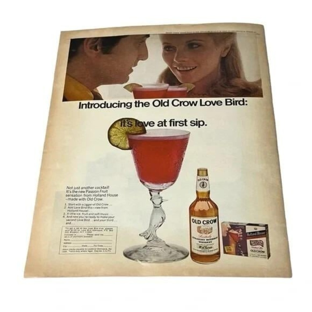 1970 Introducing Old Crow Love Bird Original Vintage Print Ad